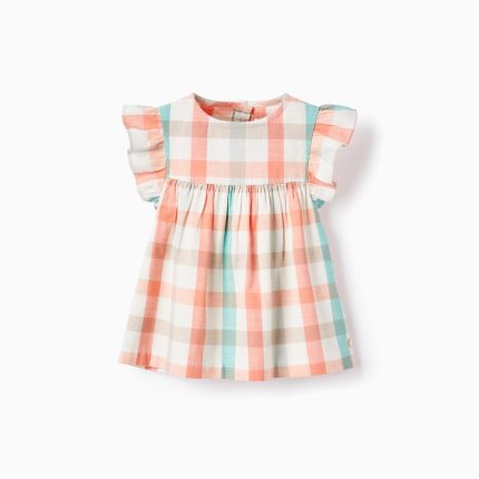 Blouse en coton à carreaux bébé fille, corail/vert d'eau