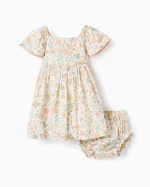 Robe fleurie + bloomer bébé fille, beige