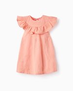 Robe en coton avec broderies et volants bébé fille, corail