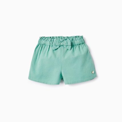 Short en lin bébé fille, vert