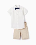 Chemise + Noeud Papillon + Short Garçon, Blanc/Beige