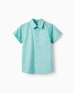 Chemise en coton fleuri pour garçon, vert aqua