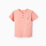 T-shirt en coton avec poche bébé garçon, corail