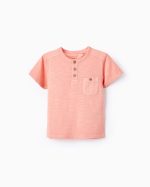 T-shirt en coton avec poche bébé garçon, corail