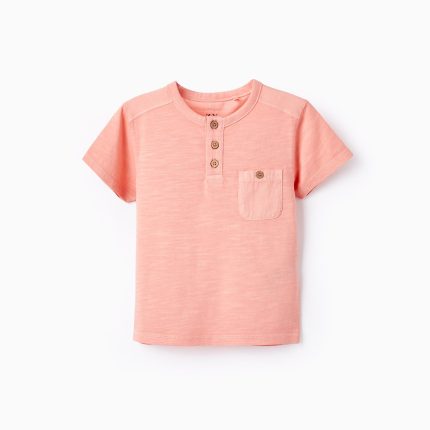T-shirt en coton avec poche bébé garçon, corail