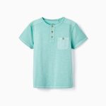 T-shirt en coton avec poche pour garçon, vert aqua