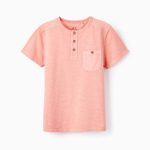 T-shirt en coton avec poche pour garçon, corail