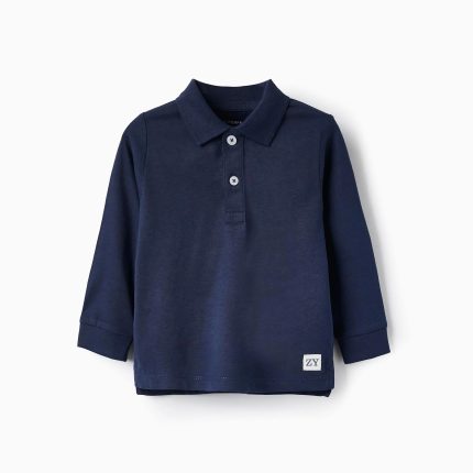 Polo en coton à manches longues pour bébé garçons, bleu foncé