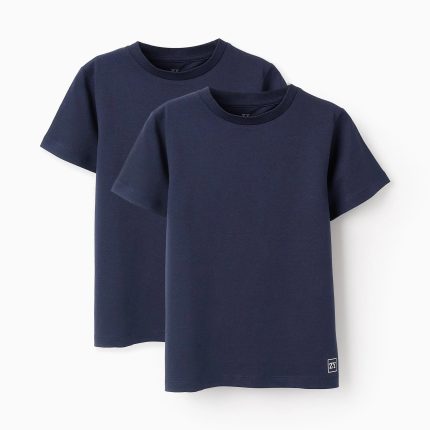 Lot de 2 t-shirts en coton pour garçon, bleu foncé