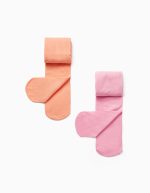 Paquet de 2 paires de collants en microfibre pour filles, rose / saumon