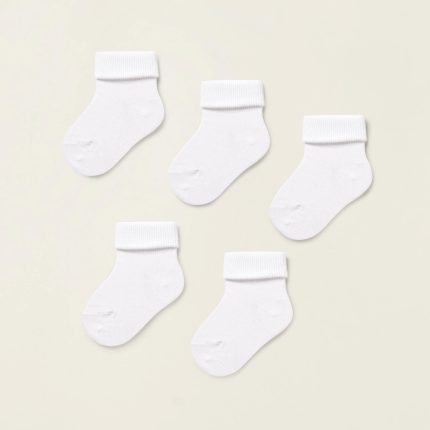 Lot de 5 paires de chaussettes à revers pour bébé, blanches
