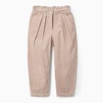 Pantalon en velours côtelé Paperbag fille, beige