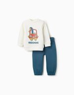 Sweat + Jogger Bébé Garçon 'Vroom' Blanc/Bleu