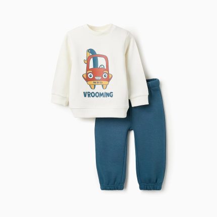Sweat + Jogger Bébé Garçon 'Vroom' Blanc/Bleu