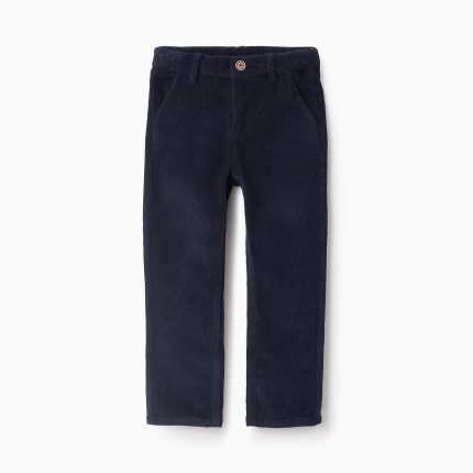 Pantalon en Velours Côtelé Garçon 'Slim', Bleu Foncé