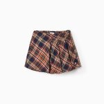 Jupe-short à Carreaux avec Texture pour Fille 'B&S', Orange/Bleu/Jaune