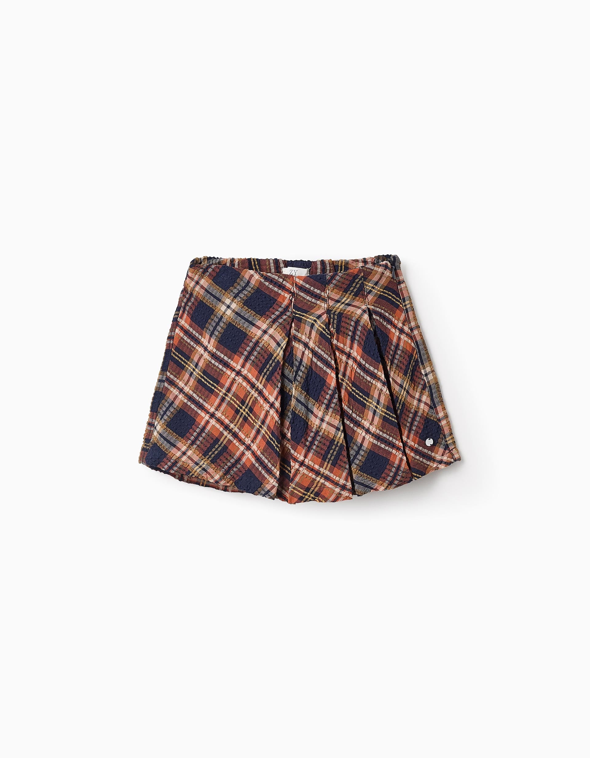 31065875006-1-1.jpg Jupe-short à Carreaux avec Texture pour Fille 'B&S', Orange/Bleu/Jaune – Image 1