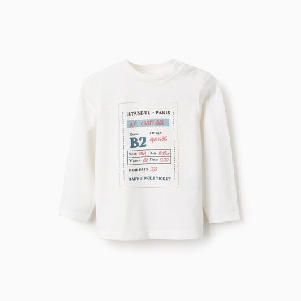T-shirt à manches longues bébé garçon 'Ticket', blanc