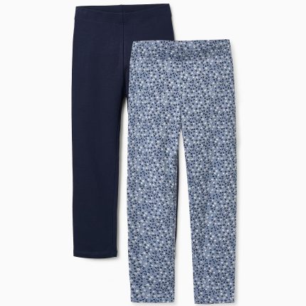 Pack de 2 Leggings Fille 'Floral' Bleu Foncé/Clair