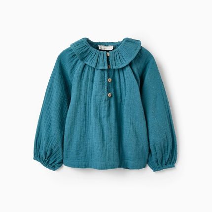 Chemise Fille en Coton Bambou Turquoise