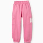 Pantalon de jogging en coton avec poches cargo pour fille, rose