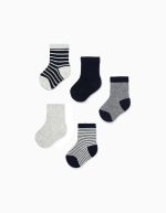 Lot de 5 paires de chaussettes unies/rayées bébé garçon gris/bleu