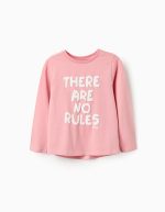 T-shirt en coton à manches longues pour fille 'No Rules', rose