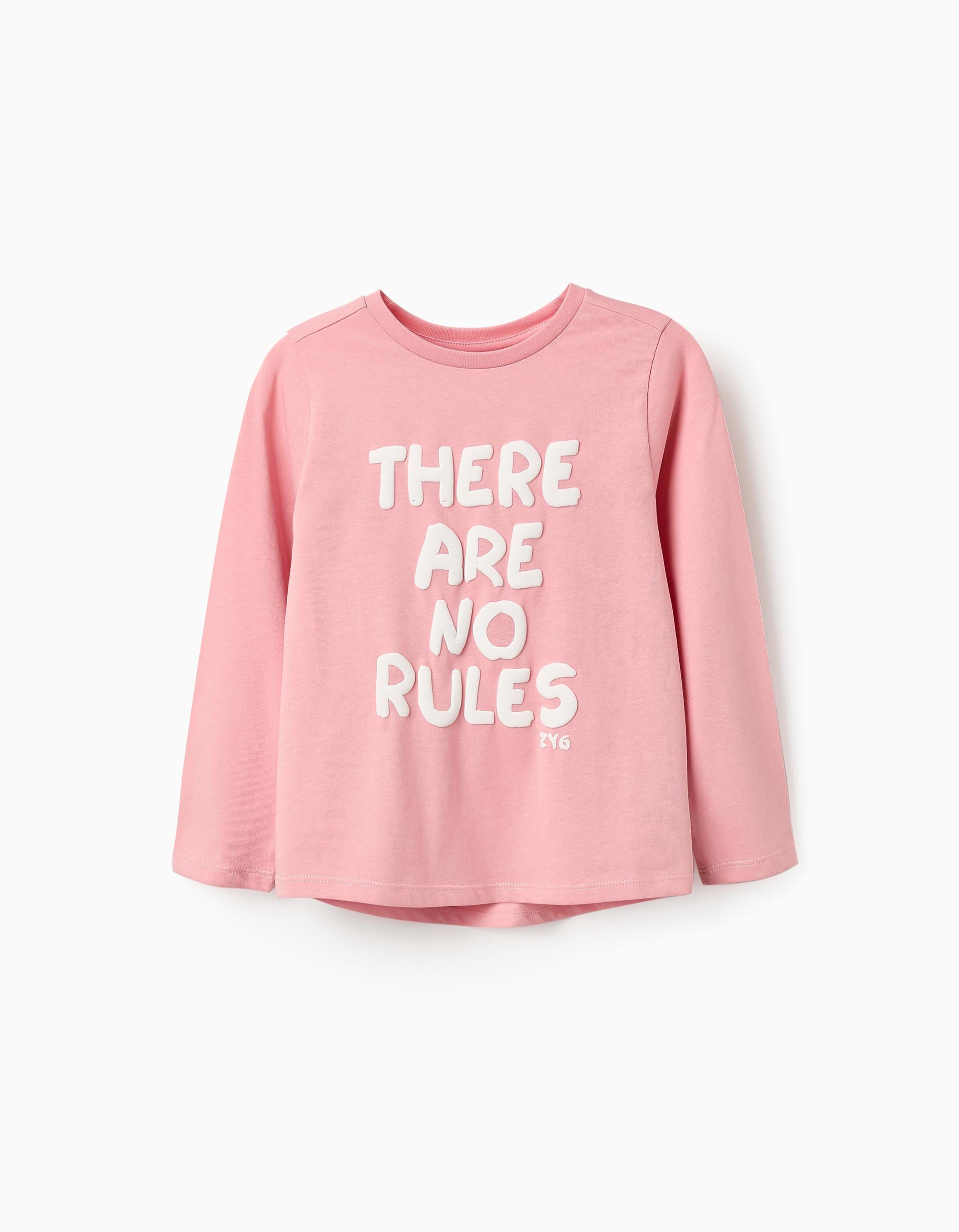 31067585038-0-1.jpg T-shirt en coton à manches longues pour fille 'No Rules', rose – Image 1
