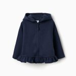 Veste à capuche à volants bébé fille bleu foncé