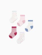 Lot de 5 paires de chaussettes à motif bébé fille rose/bleu/violet