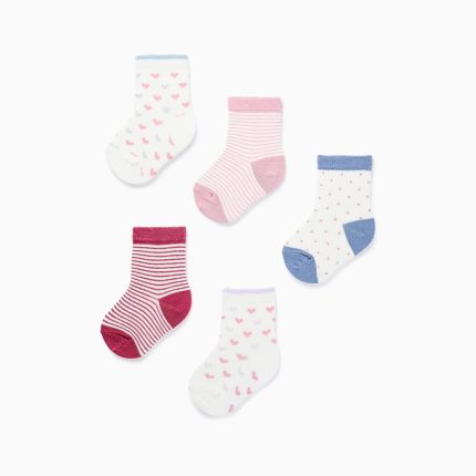 Lot de 5 paires de chaussettes à motif bébé fille rose/bleu/violet