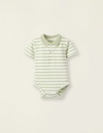 Body nouveau-né en coton rayé blanc/vert