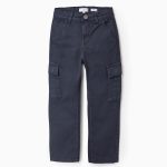 Pantalon Cargo Twill Garçon 'Straight', Bleu Foncé