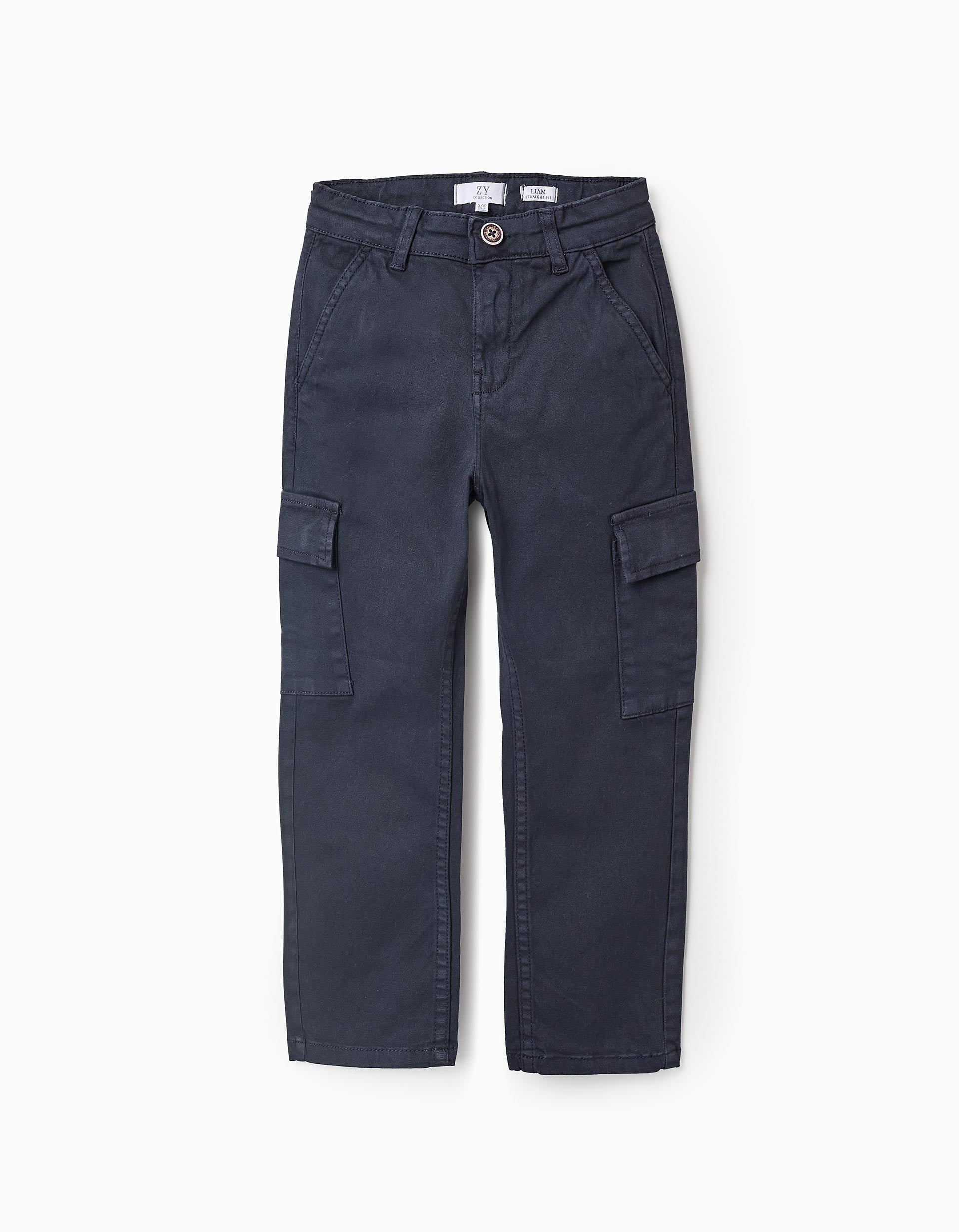 31068300006-0-1.jpg Pantalon Cargo Twill Garçon 'Straight', Bleu Foncé – Image 1