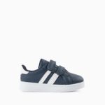 Baskets à rayures pour bébé garçon, bleu foncé