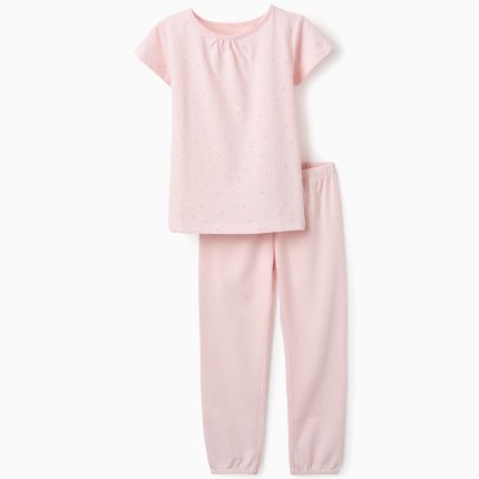 Pyjama Fille en Coton 'Stars', Rose Clair