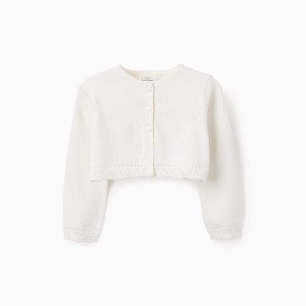 Cardigan détails ajourés bébé fille, blanc