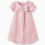 Robe fleurie avec nœud et texture pour fille, rose/doré