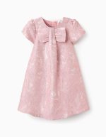 Robe fleurie avec nœud et texture pour fille, rose/doré