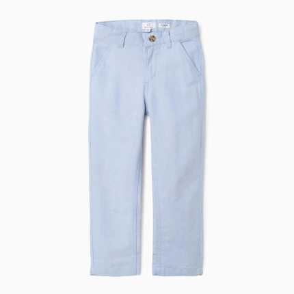 Pantalon en Coton Oxford Garçon 'Slim', Bleu Clair