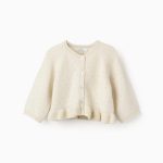 Cardigan tricoté à volants bébé fille, beige/doré