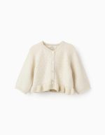 Cardigan tricoté à volants bébé fille, beige/doré