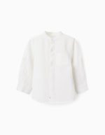 Chemise col Mao et pattes de manches bébé garçon, blanche