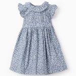 Robe en coton fleuri pour bébé fille, bleu/blanc