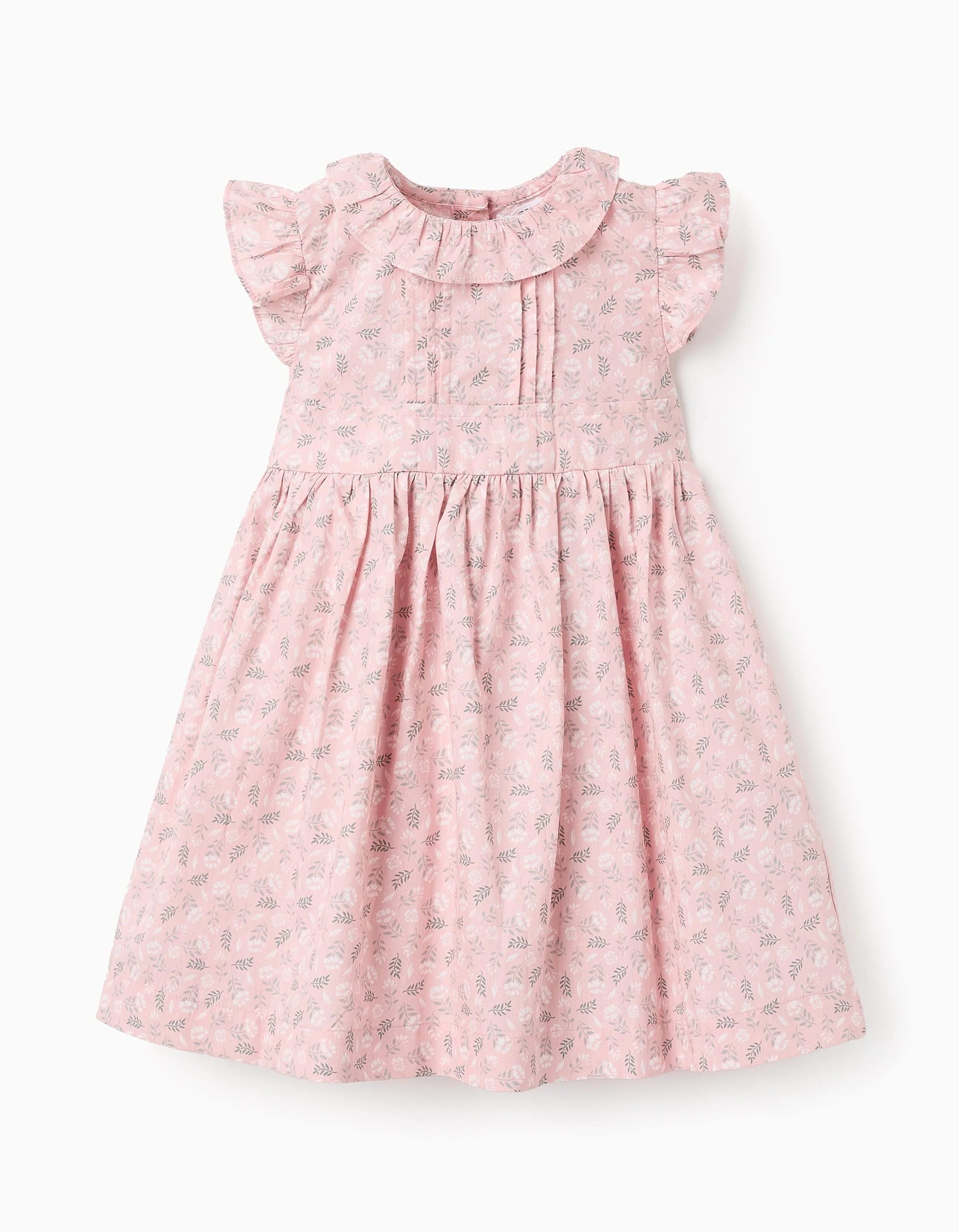31070229030-0-1.jpg Robe en coton fleuri bébé fille, rose/blanc/vert – Image 1