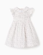 Robe en coton fleuri bébé fille, blanc/rose