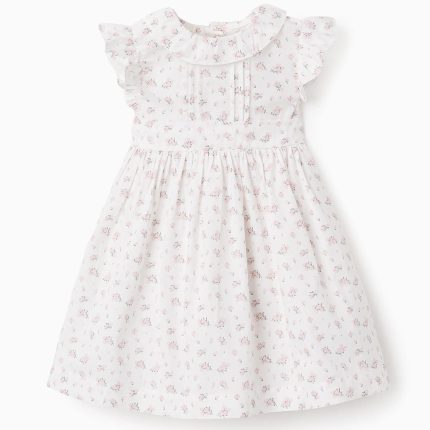 Robe en coton fleuri bébé fille, blanc/rose