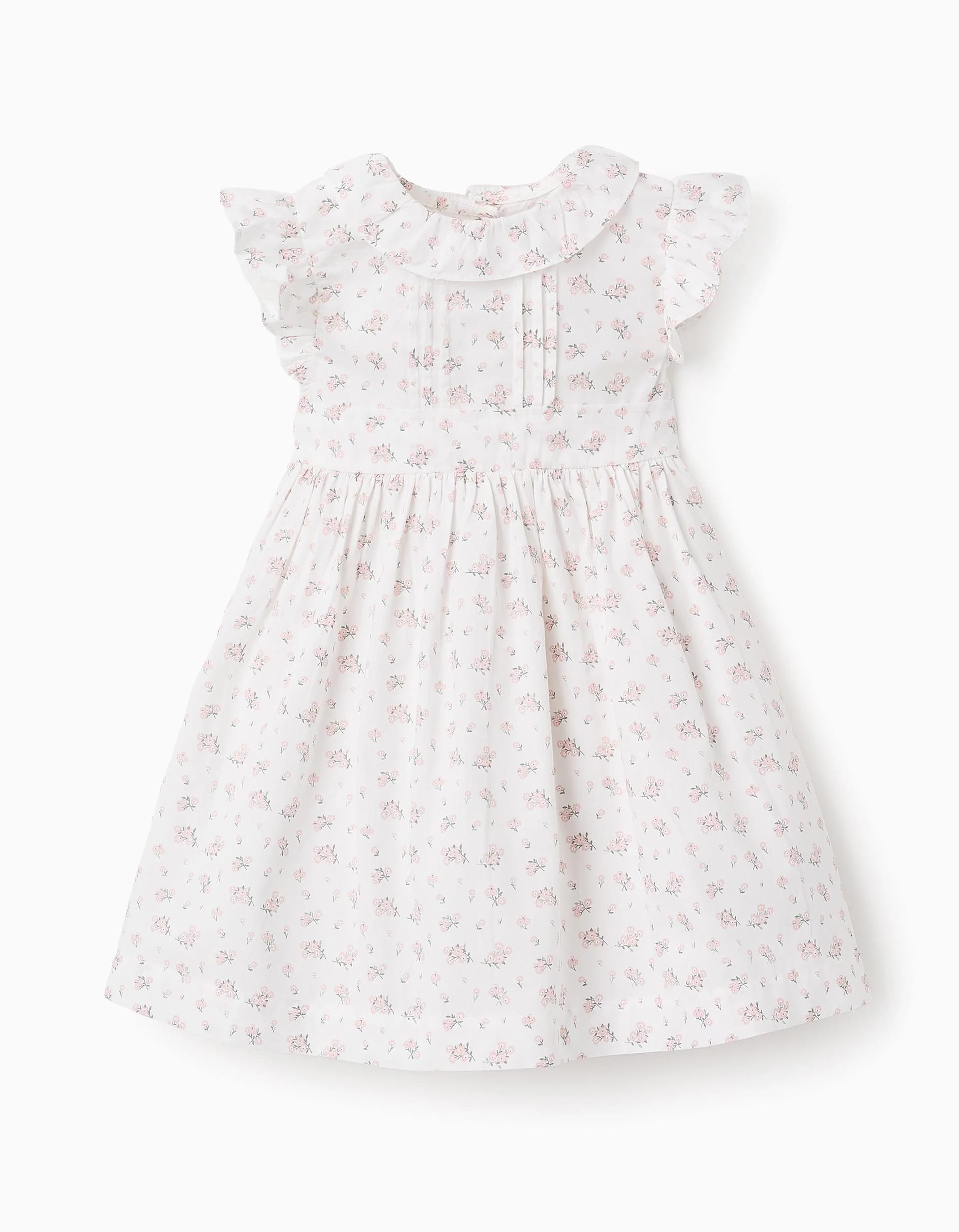 31070229041-0-1.jpg Robe en coton fleuri bébé fille, blanc/rose – Image 1