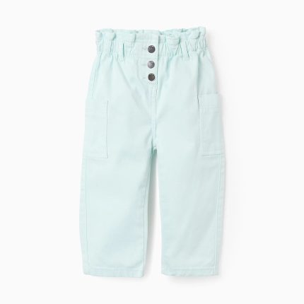 Pantalon cargo en sergé bébé fille 'Paperbag', bleu