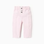 Pantalon cargo sergé bébé fille 'Paperbag', rose